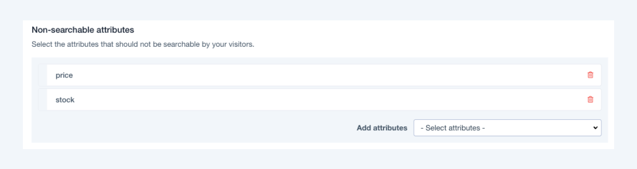 Screenshot of the non-searchable attributes section