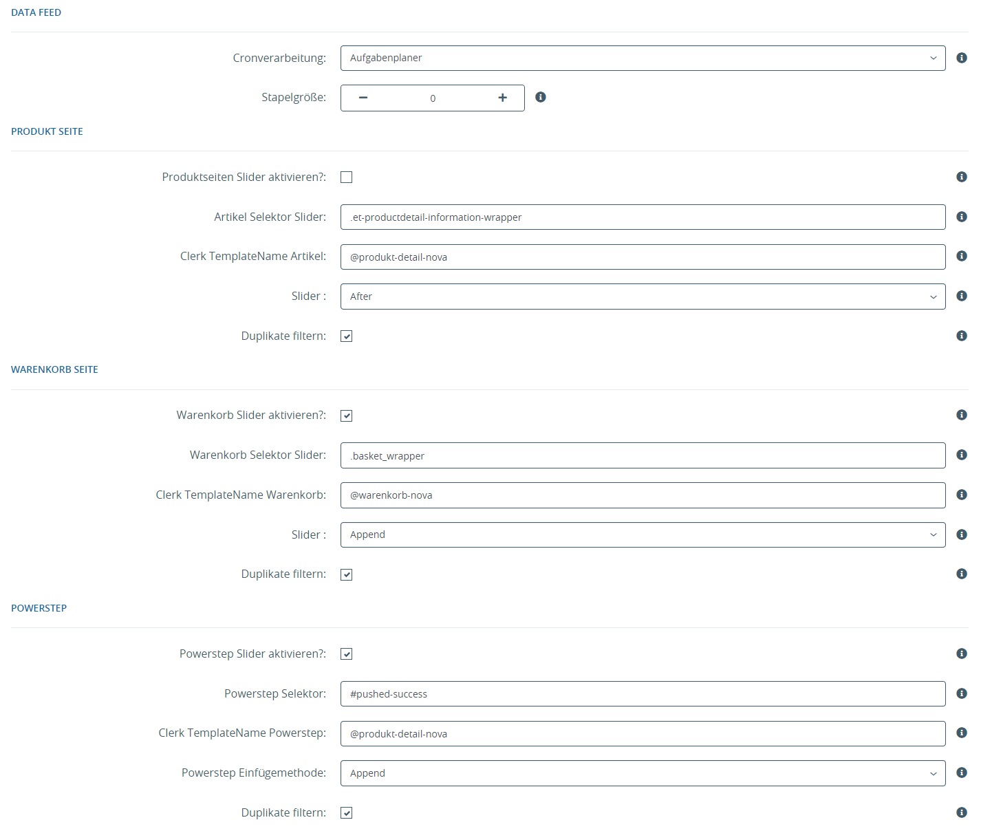 Data feed and Recommendation settings