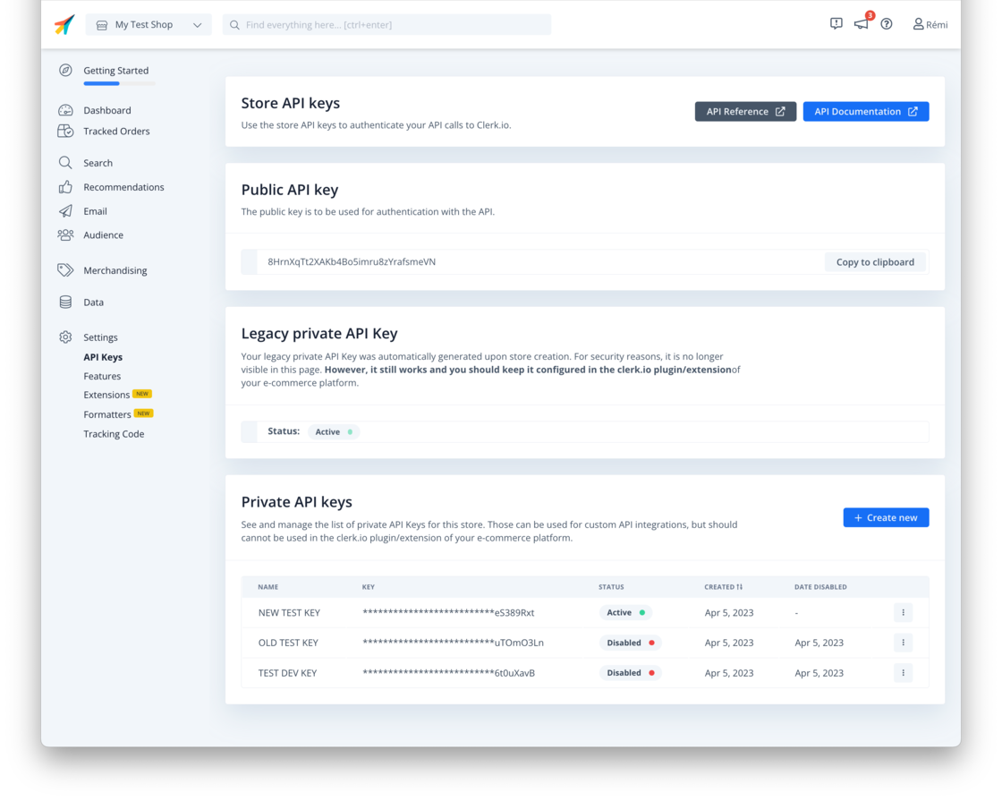 Updated Settings for API Keys