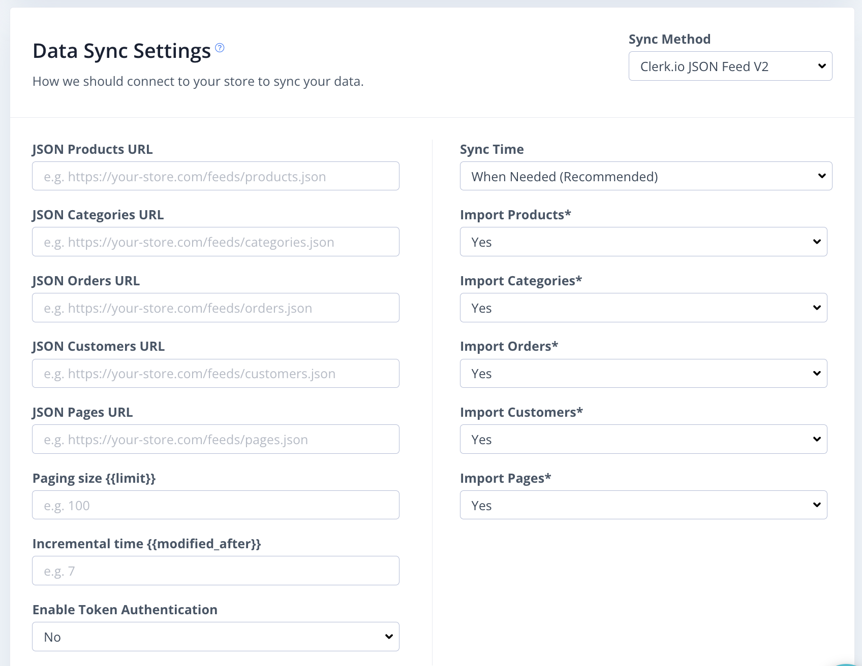 New data sync settings